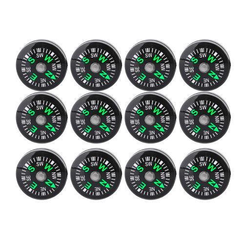 12Pcs Mini Pocket Compass Set, 20mm Small Oil Filled Compass Portable Button Compass for Camping, Hiking, Boating, Survival Bracelets