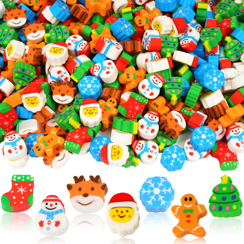 Christmas Erasers for Kids Bulk, 240 PCS Cute Mini Erasers Novelty Pencil Erasers Santa Snowman Stocking Erasers for Christmas Party Favor Gifts Home School Work Reward