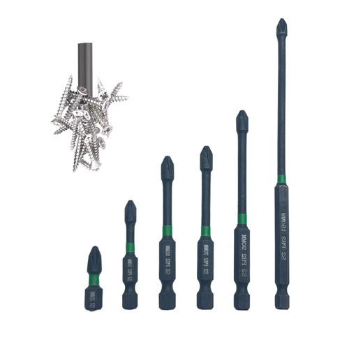 Magnetic Anti-slip Drill Bit,magnetic anti slip Cross Slot screwdriver bits set S2 Steel Phillips Screwdriver Bit Set For Power Screwdriver Impact Drill (6, Black-Green)