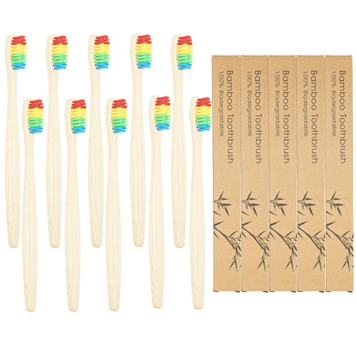 SEVENHEAD 10 PCS Bamboo Toothbrushes Soft Bristles Wooden Toothbrushes for Adult, Natural Biodegradable BPA Free Eco Friendly Toothbrushes Colorful