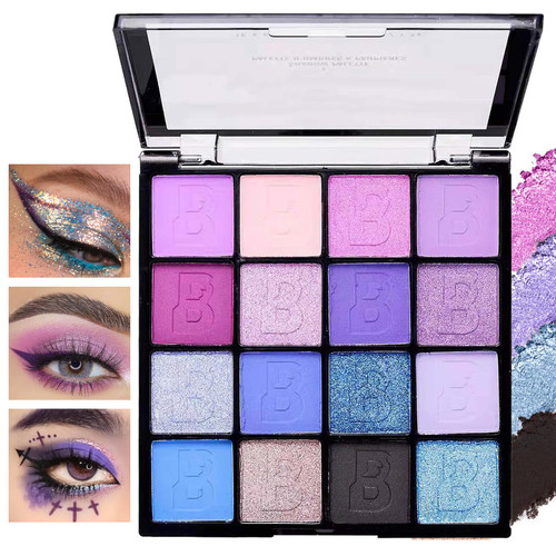 XiaoTu Blue Purple Eyeshadow Palette Makeup,16 Colors Glitter Matte Eyeshadow Makeup Palette,Highly Pigmented,Colorful Eye Shadow Plattet Bright Long Lasting Waterproof Eye Shadow Palette Makeup
