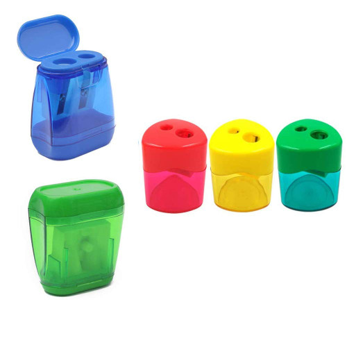 GBSTORE 5 pcs 2 Shape Pencil Sharpener, Dual Holes Sharpener with Lid for Kids Colored Plastic Manual Pencil Sharpeners for Office Home Supply
