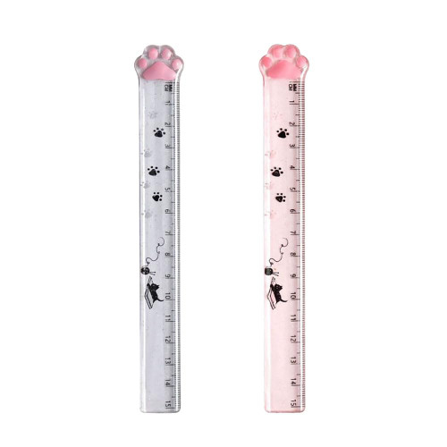 GSHLLO 2 Pcs 15 cm Plastic Clear Student Ruler Cute Cat Paw Straight Ruler Drawing Measuring Ruler Flat Stationery Rulers Drafting Tools for School Office