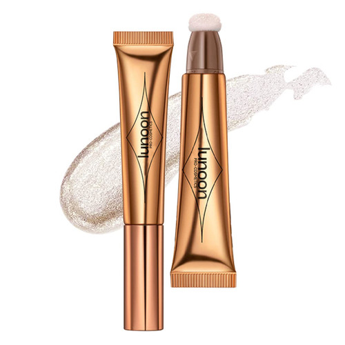 Aaiffey Liquid Highlighter Beauty Wand,Shimmer Highlight Bronzer Stick with Cushion Applicator,Silky Cream Face Bronzer Makeup Wand Lightweight Smooth Natural Finish (04# Pearl White)