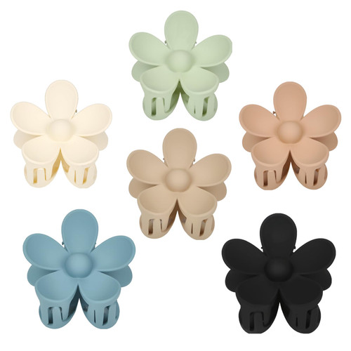 Flower Hair Clips, 6PCS Matte Non Slip Flower Claw Clips for Thick Hair, Large Cute Dasiy Hair Clips Strong Hold for Women Thin Hair, Hair Accessories for Women Girls, Aesthetic Colors