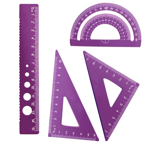 Colayer 4 Pieces Triangular Scale Ruler Set, Metal Protractor, Aluminum Ruler for Students, Draftsman, Engineers in Classroom, Office, Home Supplies (Purple)