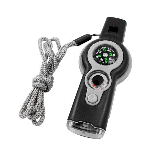 7 in 1 Camping Compasses Thermometer Magnifier Flashlight with Lanyard Multifunctional Outdoor Survival Tool Multifunctional Camping Tool Portable Compasses