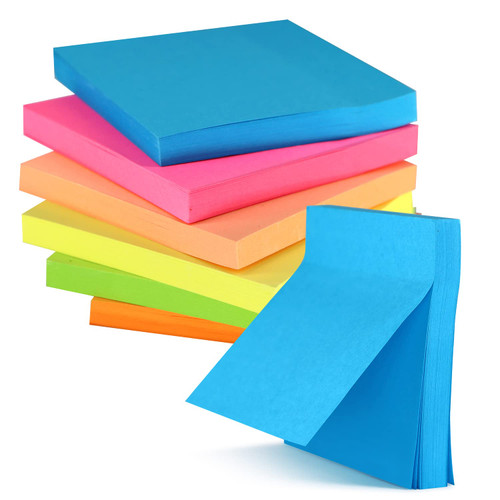 Sticky Notes 3x3 in Bright Ruled Post Stickies, 6 Pack Colorful Self-Stick Note Pads, 100 Sheets/pad Strong Adhesive for Office, Home, School, Meeting