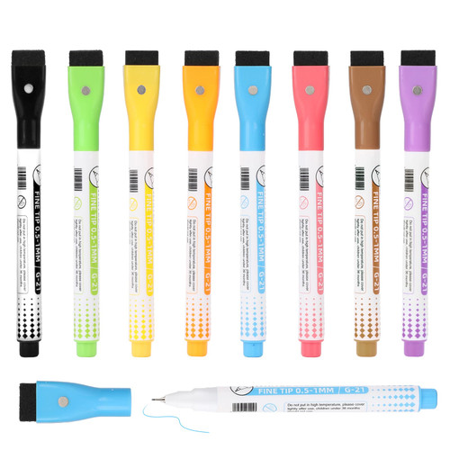 Ddaowanx Ultra Fine Tip Magnetic Dry Erase Markers,0.7mm Fine Tip Whiteboard Markers with Eraser, 8 Count Fine Point Dry Erase Markers for School, Office and Home (8 Pack/Mix Color)