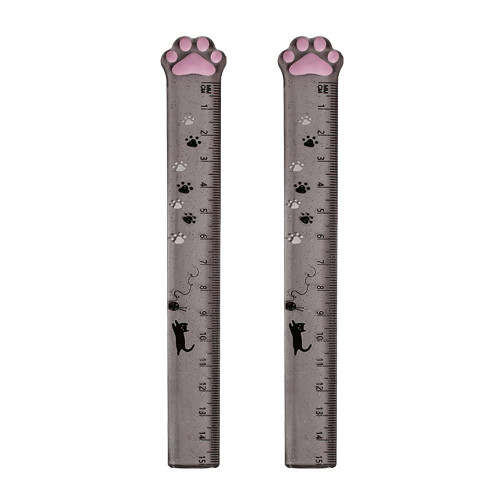 ccHuDE 2 Pcs 15cm Cat Paw Straight Ruler Clear Plastic Student Ruler Line Drawing Rulers Kids Measuring rulers Straight Edge Ruler for School Office Black Transparent