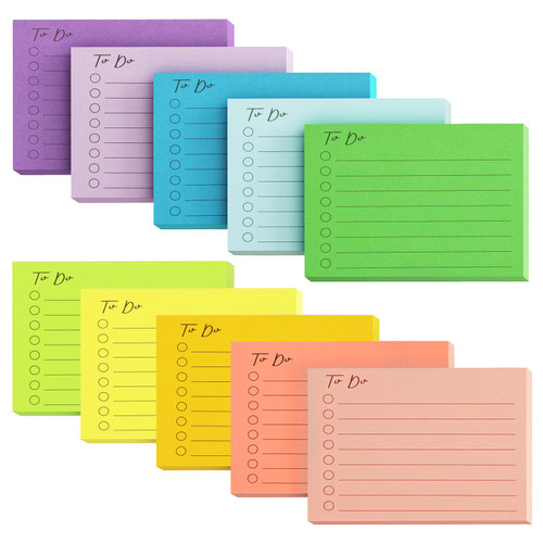 EOOUT to Do List Sticky Notes, 10 Pack, 500 Sheets, Self-Stick Notes with Line, 3x4 Inches, Adhesive Memo Sticky Notes, Notepad Bulk, School Planner Reminder Supplies, Rainbow Color
