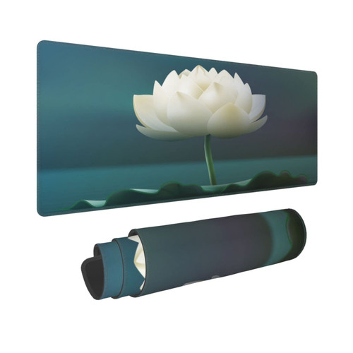 Large Mouse Pad XXL, White Lotus Flower Gaming Mouse Pad, Big Desk Mat with Stitched Edges Mousepad for Gaming Keyboard Computer Laptop Office, 31.5'' X12''