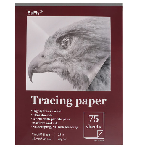 Tracing Paper for Drawing, 9 X 12'' Tracing Paper Pad, 75 Sheets Transparent Vellum Paper for Tracing Pads, 38lb/60gsm Translucent Tracing Paper for Pencil, Trace Images, Sketch, Preliminary Drawing.