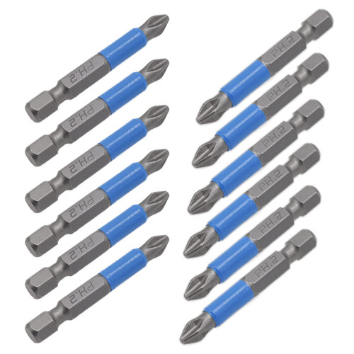 Joyangy 12pcs PH2 Magnetic Phillips Screw Head Screwdriver Bit Set, Alloy Steel PH2 X 50mm Long Phillips Drill Bits, 1/4 Hex Shank Anti Slip Phillips Head Drill Bits for Electric Hand Screwdrivers