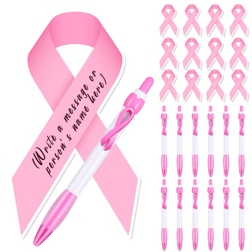 Ireer 600 Pcs Large Pink Ribbon Bulk 12 Breast Cancer Awareness Pens Pink Ribbon Sticky Notes Donation Paper Ribbons for Fundraising Breast Cancer Awareness Accessories Breast Cancer Charity Event