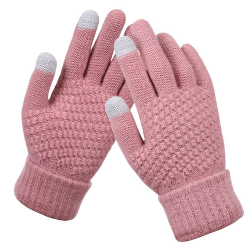 Women's Winter Touchscreen Gloves Warm Fleece Lined Knit Gloves Elastic Cuff Winter Texting Gloves (Pink)