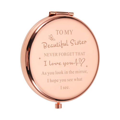Christmas Stocking Stuffer Gifts for Sister, Sister Compact Mirror Gifts from Sister Brother, Birthday Graduation Valentine Day Gifts for Sisters, Friend Gifts for Women Girls Sisters Bff Females
