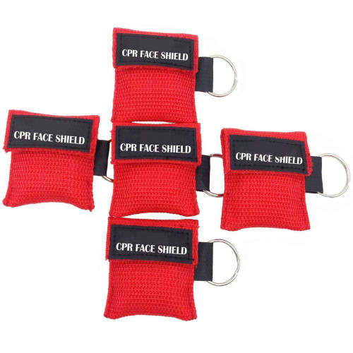 LSIKA-Z Pack of 5pcs CPR Face Shield Mask Keychain Ring First Aid Kit CPR Face Shields for First Aid or CPR Training (Red-5)