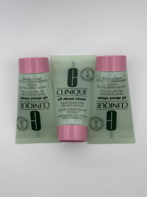 Clinique All About Clean Liquid Facial Soap Oily Skin Formula 1.0 Fl. Oz Each (3 pack) Total 3.0 Fl. Oz Clinique All About Clean Liquid Facial Soap Oily Skin Formula 1.0 Fl. Oz Each (3 pack) Total 3.0 Fl. Oz