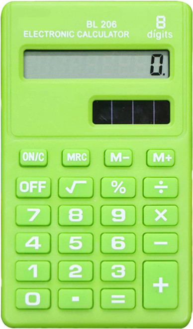 Green Basic Standard Calculators Mini Digital Desktop Calculator with 8-Digit LCD Display, Battery Solar Power Smart Calculator Pocket Size for Home School for Kids Basic Office Calculators