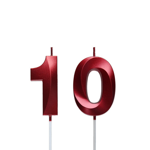 Red 10th Birthday Candles, Number 10 Cake Topper for Birthday Decorations Party Decoration