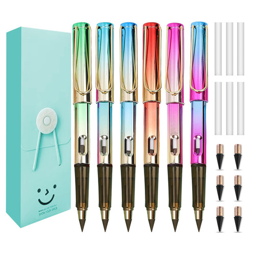 Lyomied 6Pcs Infinity Pencil, Inkless Pencils Eternal, Everlasting Pencil with Eraser, and 6 Replacement Nibs, Unlimited Writing Pencils, NO-Sharpening Pencils for Kids Student Writing (Colorful) Lyomied 6Pcs Infinity Pencil, Inkless Pencils Eternal, Everlasting Pencil with Eraser, and 6 Replacement Nibs, Unlimited Writing Pencils, NO-Sharpening Pencils for Kids Student Writing (Colorful)