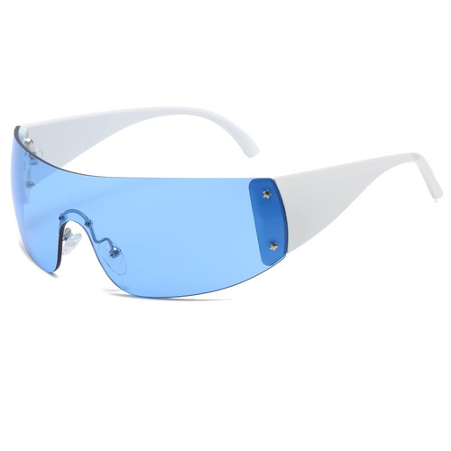 Trendy Rimless Y2K Sunglasses for Women Men,Mirror Shield Wrap Around Sunglasses Oversized Fashion Frameless Sun Glasses (White/Blue) Trendy Rimless Y2K Sunglasses for Women Men,Mirror Shield Wrap Around Sunglasses Oversized Fashion Frameless Sun Glasses (White/Blue)