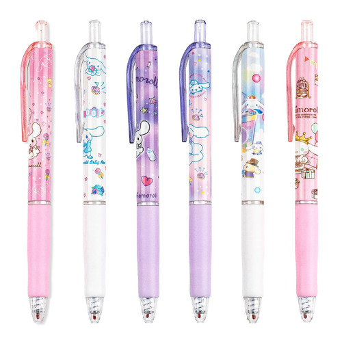Lobsgous Cinnamo Roll Ballpoint Pens Set for 6, Kawaii Pens Cartoon Pen Merchandise Black Ink 0.5mm Ballpoint Pens, Cinnamo Roll Office School Supplies for Girls