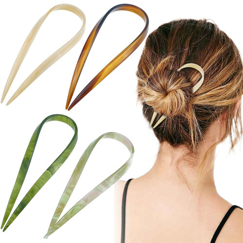 4 Pcs 4.5Inch U Shaped Acetate Hair Pins French Hair Sticks Large Hair Forks Vintage Hairpins for Buns Long Thick Hair 4 Pcs 4.5Inch U Shaped Acetate Hair Pins French Hair Sticks Large Hair Forks Vintage Hairpins for Buns Long Thick Hair