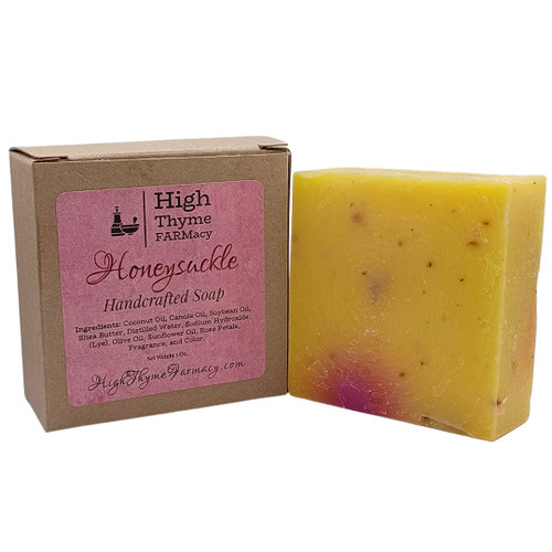High Thyme FARMacy Honeysuckle Soap - 5 Ounce Bar Floral Scented Natural Lye Soap with Rose Petals - Honeysuckle Scented Rose Petal Soap - Romantic Rose Petal Bath Soap High Thyme FARMacy Honeysuckle Soap - 5 Ounce Bar Floral Scented Natural Lye Soap with Rose Petals - Honeysuckle Scented Rose Petal Soap - Romantic Rose Petal Bath Soap
