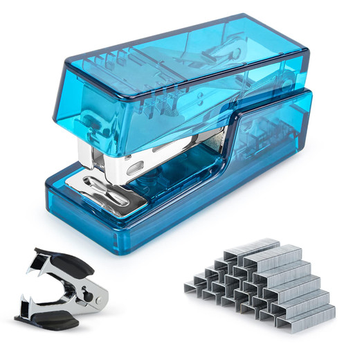 Gevanchi Mini Stapler, 20 Sheet Office Desktop Stapler with 640 Standard Staples and A Staple Remover, Transparent Blue
