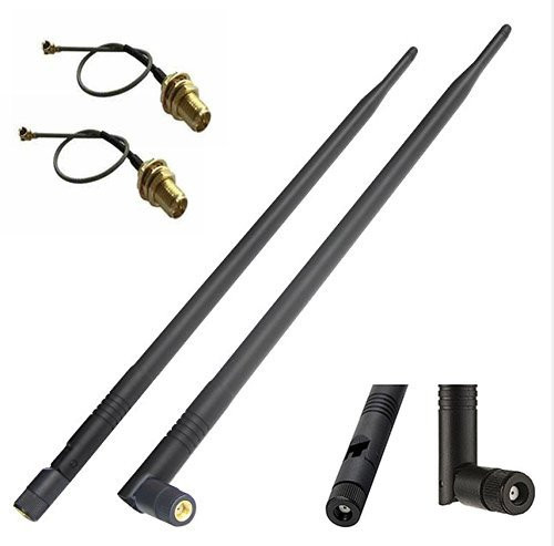 2.4GHz 5GHz Dual Band 9dBi Omni-directional Antenna 802.11n/b/g RP-SMA Hole Male Connector Router/PCI IP Camera 2 x 20cm U.FL Mini PCI to RP-SMA Pigtail Antenna WiFi Cable (2PACK)