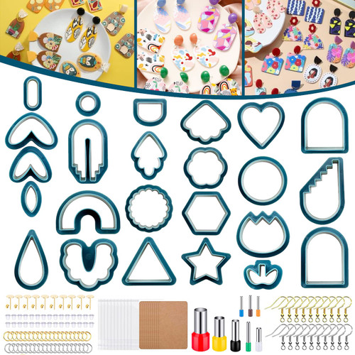 KEOOID Polymer Clay Cutters for Earrings, Plastic Clay Cutters for Polymer Clay Jewelry, Polymer Clay Cutters Shapes for Earrings Polymer Clay Cutters Set for Jewelry Making (Blue)