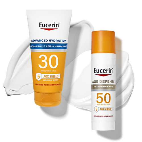 Eucerin Sun Advanced Hydration SPF 30 Sunscreen Lotion + Age Defense SPF 50 Face Lotion Multipack (5 oz. body lotion + 2.5 oz face lotion)