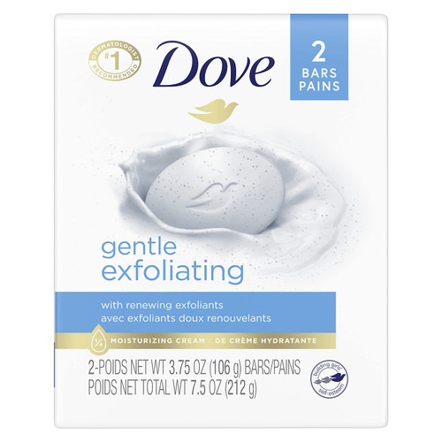 Dove Beauty Bar More Moisturizing Than Bar Soap Gentle Exfoliating With Mild Cleanser For Softer And Smoother Skin 3.75 oz, 2 Bars