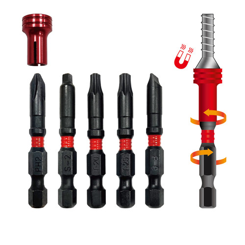 BIG RED BHT-5MTIB01 Torin Magnetic Torsion Impact Bit Set, 1/4" Hex Shank Screwdriver Bits, 5-Piece