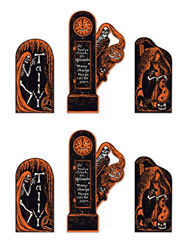 Beistle 01460 Vintage Halloween Invitation Cutouts, 6 Piece, 13.25"-18.25", Black/Orange/White