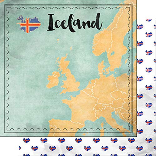 Scrapbook Customs 39281 Iceland Map Sights 12 Inch x 12 Inch Double-Sided Scrapbook Paper - 1 Sheet