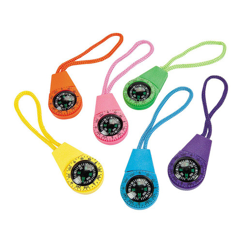 Neon Compass On Cord (1 Dozen) - Bulk Novelty Toy