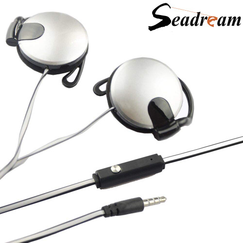 Seadream Sports Ear Hook Stereo Earphone Headphones Headset with Built-in Microphone and On/Off Button (Silver) with Retail Package