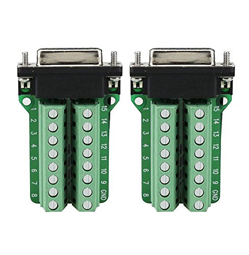 Sysly DB15 D-SUB Male Jack 15 Pins Port to 2 Row Terminal Breakout Board Riveting Tooth 2 Pcs