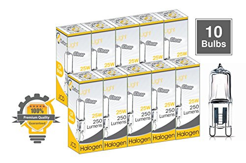 Oxford Light O83904 10X G9 25W 120V JCD Type, Clear, g9 light bulb, g9 halogen bulb, Bi Pin Halogen Lamp, 25 Watt 120 Volt 10-Pack Quality halogen bulbs (10 Pack)