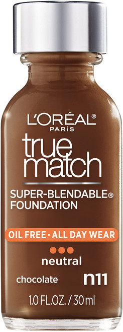 L'Oreal Paris Makeup True Match Super-Blendable Liquid Foundation, Chocolate N11, 1 Fl Oz,1 Count