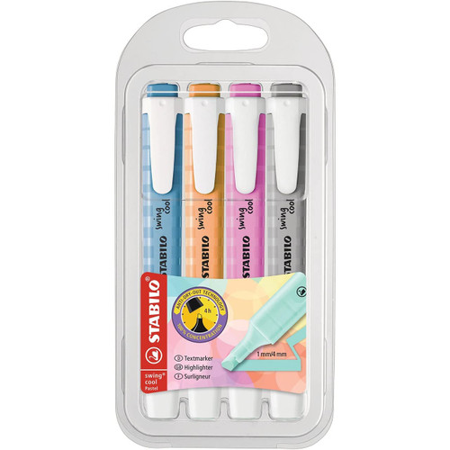 STABILO Swing Cool Highlighter Set, Set of 4, Fluorescent/Pastel