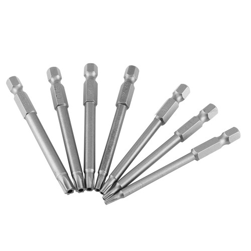 Screwdriver Bit Set, 7Pcs S2 Steel 75mm 1/4 Inch Hex Shank T 8-T30 Magnetic Security Star Screwdriver Bits, Long Drill Bits
