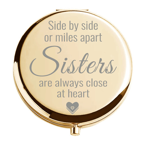 Mothers Day Sister Gifts for Sister from Sister, Sisters Gifts for Sister in Law - Gold Compact Mirror, Thanksgiving Christmas Sister Gifts for Big Sister, Best Friend Birthday Gifts for Women