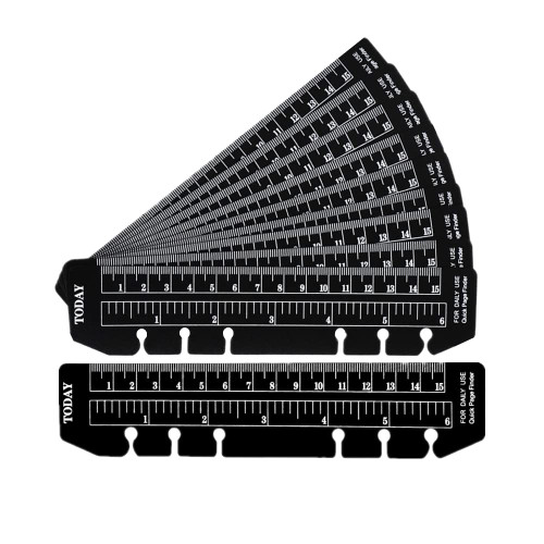A6 Plastic Bookmark Rulers 10pcs Divider Measuring Today Ruler Black Page Marker Binder Ruler 6-Ring Loose Leaf Page Finder Measuring Ruler for A6 Binder Notebook Planner (A6, Black)
