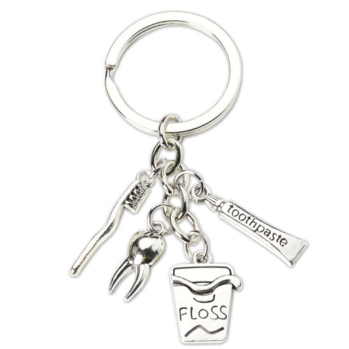 Dental Hygienist Gifts for Women Men Dentist Dental Assistant Gifts for Coworkers Best Friend Students Graduation Birthday Gift Toothbrush Toothpaste Silver Keychain Dental Floss Pendant Keyring