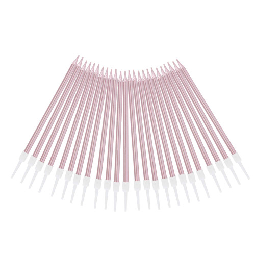 24 Count Metallic Birthday Candles Slow Burning Happy Birthday Cake Candles Long Thin Cake Cupcake Candle in Holders for Lucky Party, Wedding Party, Birthday Party Congregation (Pink)
