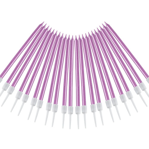 24 Count Metallic Birthday Candles Slow Burning Happy Birthday Cake Candles Long Thin Cake Cupcake Candle in Holders for Lucky Party, Wedding Party, Birthday Party Congregation (Purple)